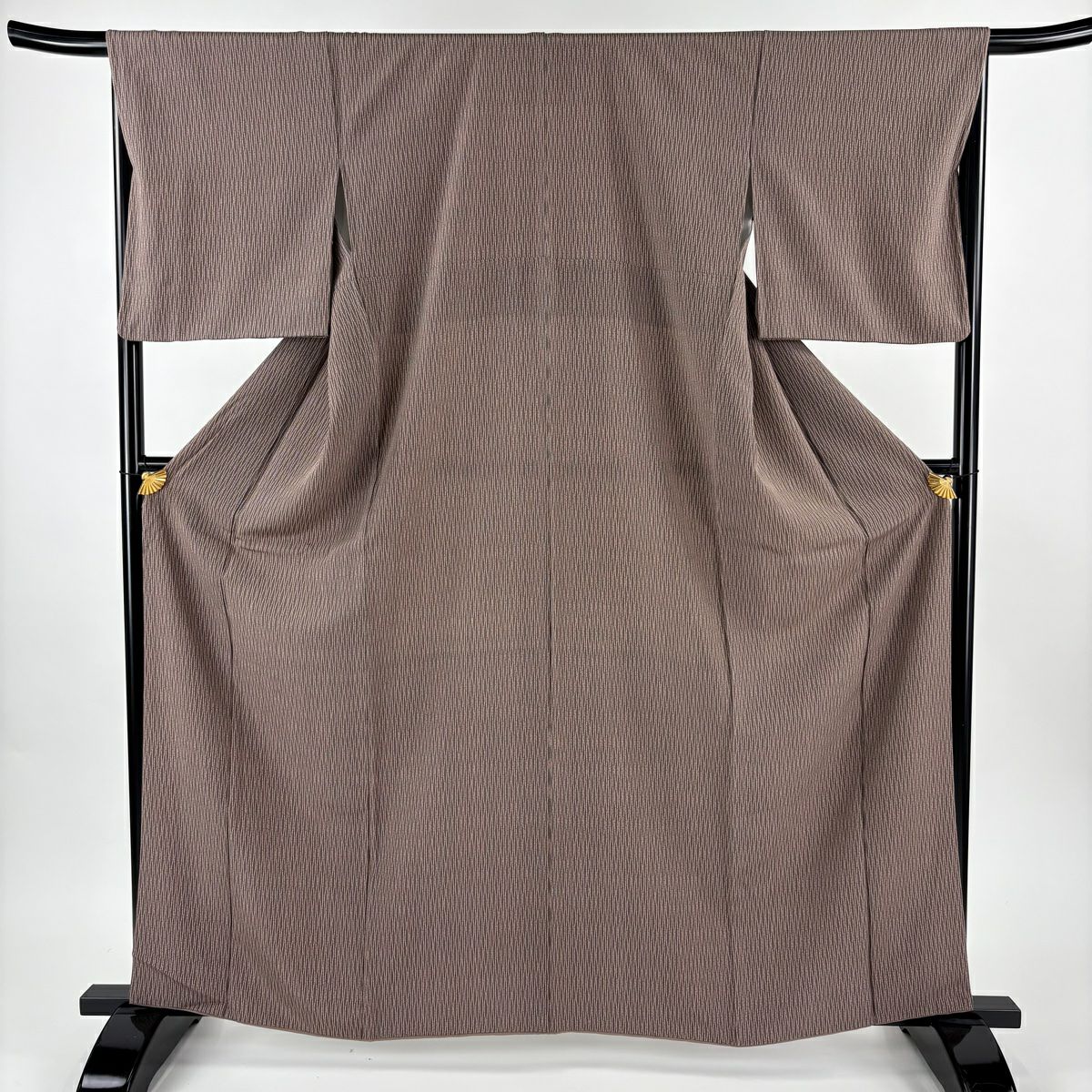 小紋 身長163.5cm 袖長66.5cm M 雙層 竹子縞 小豆 純蠶絲 秀品級