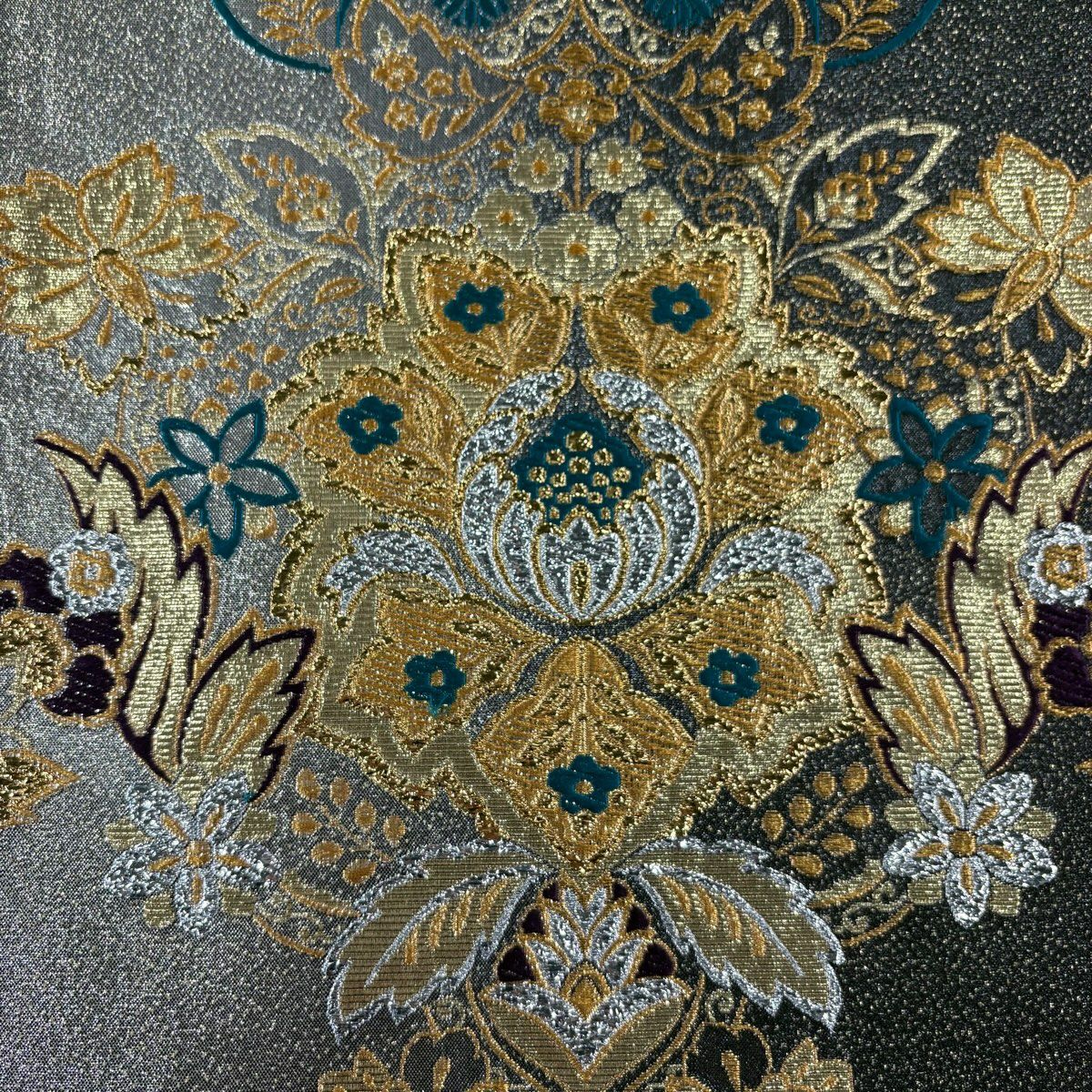 【美品】 袋帶 名品級 草花紋紋 金金箔 金銀彩 六通 純蠶絲