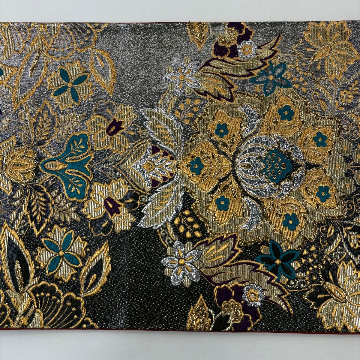 【美品】 袋帶 名品級 草花紋紋 金金箔 金銀彩 六通 純蠶絲