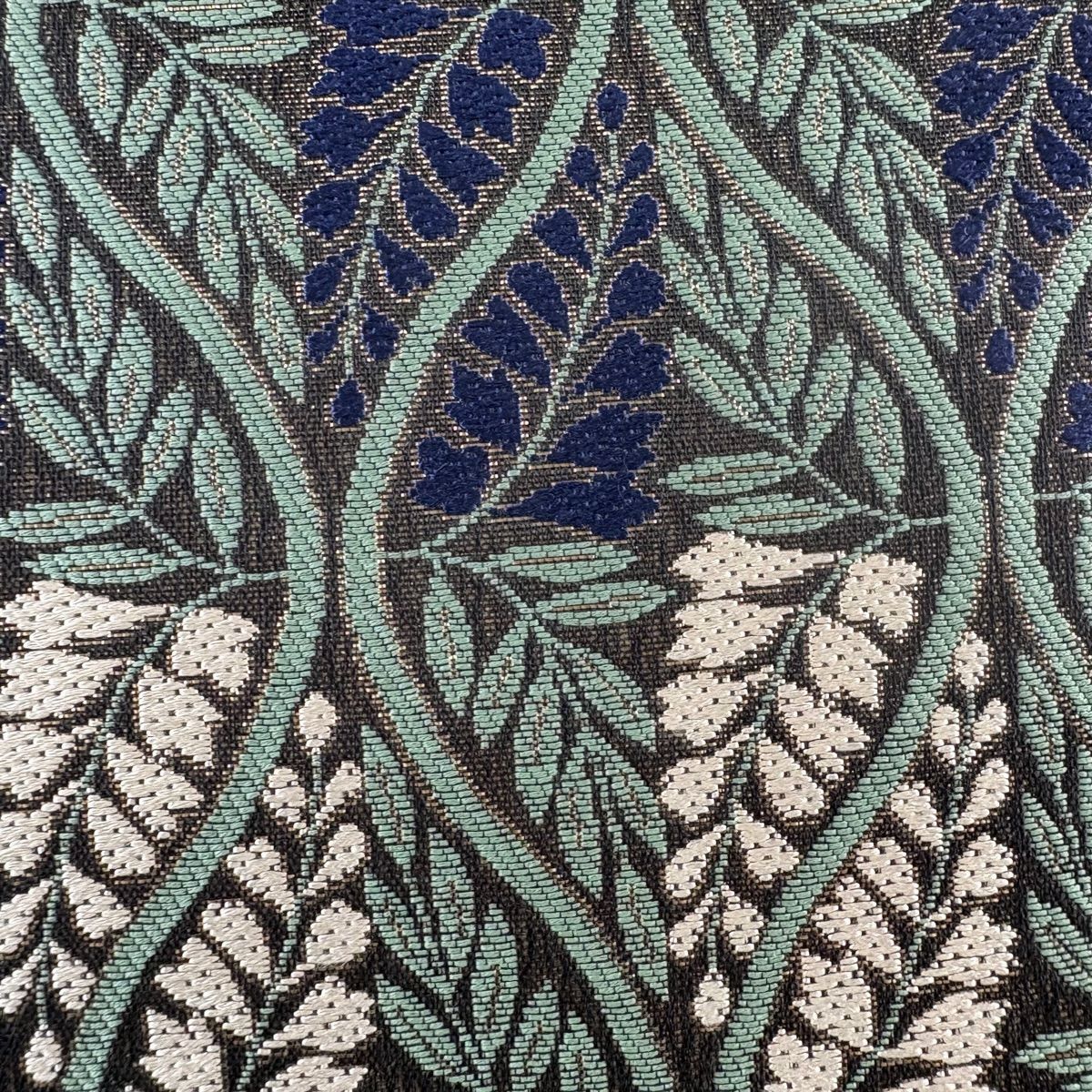 【美品】 袋帶 名品級 立涌 葉紋 金金箔 綠 六通 純蠶絲