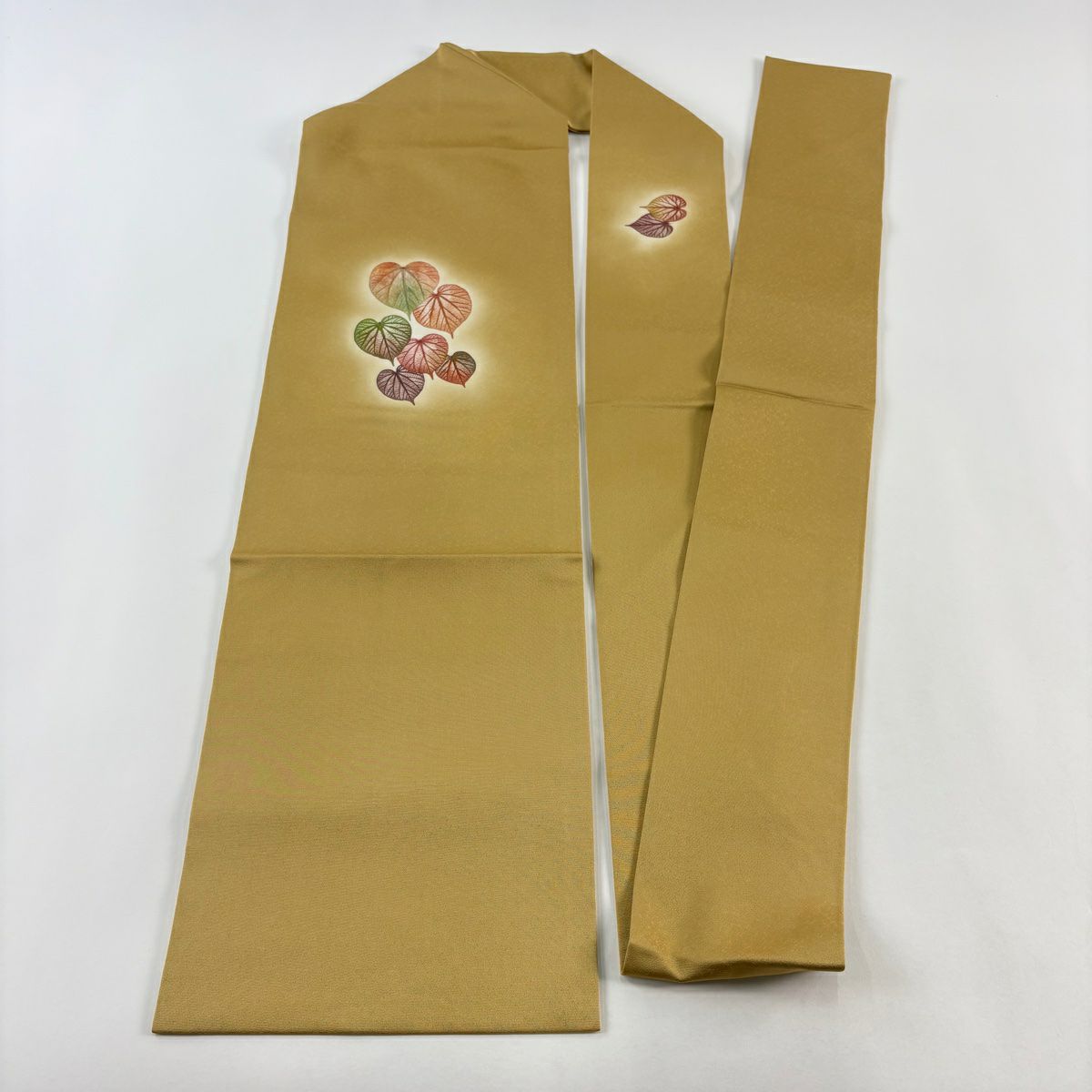 【美品】 名古屋帶 名品級 落款 叶柄 漸變 黃土 純蠶絲