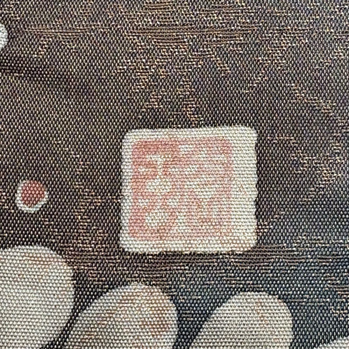 【美品】 袋帶 名品級 附落款 辻花染 金金箔 漸變 深綠 大鼓圖案 純蠶絲