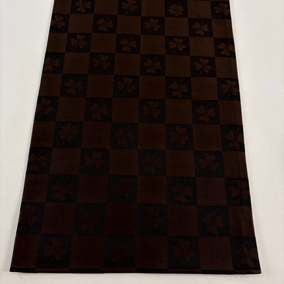 【美品】 袋帶 名品級 市松樹 四葉 金絲 焦茶 六通 純蠶絲