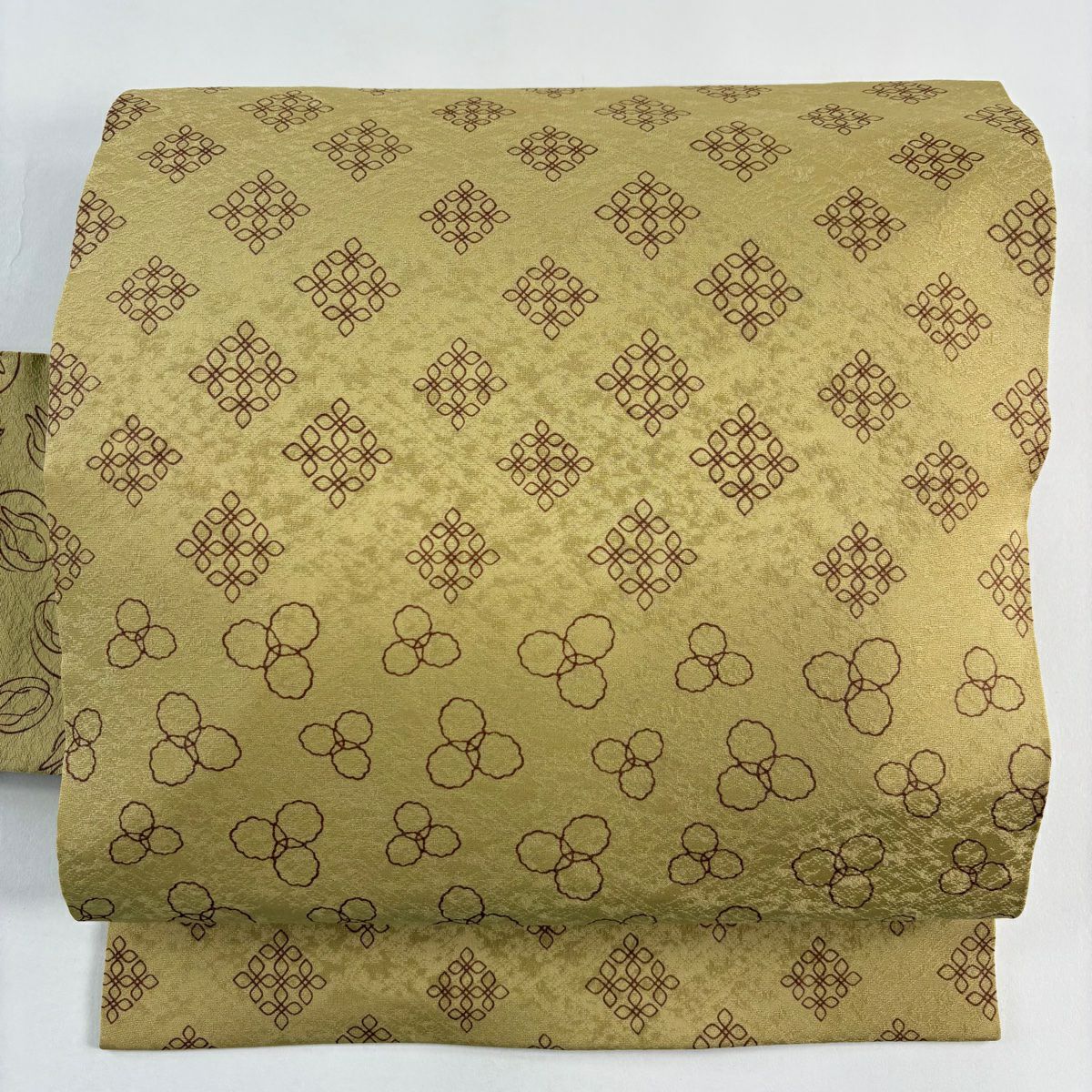 【美品】 名古屋帶 名品級 兔子 幾何圖案 淺茶 純蠶絲