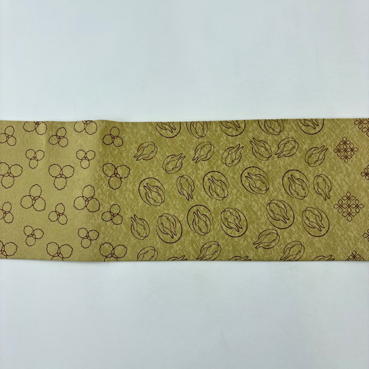 【美品】 名古屋帶 名品級 兔子 幾何圖案 淺茶 純蠶絲