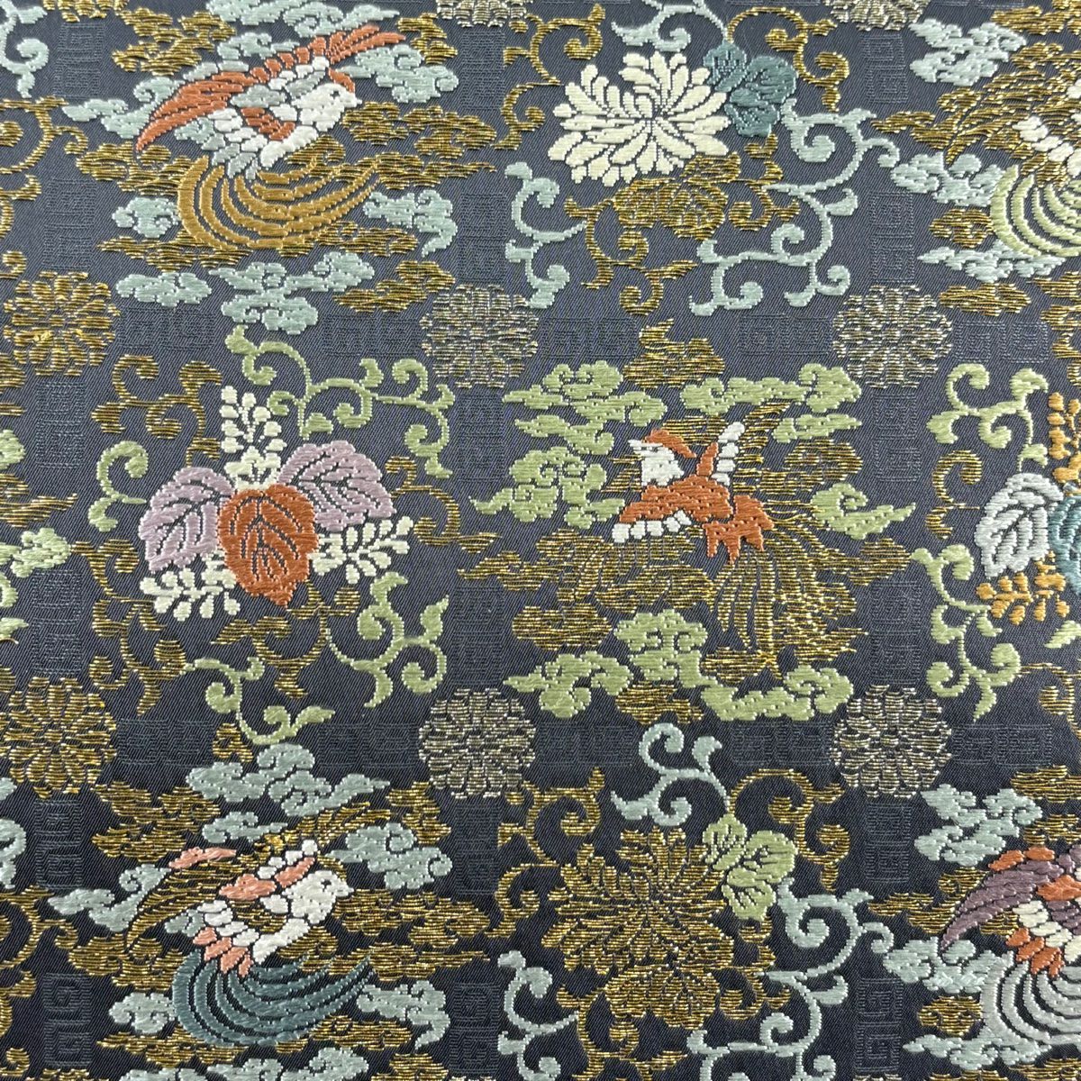 【美品】 袋帶 名品級 花鳥 桐 金銀彩 唐織 青灰 六通 純蠶絲
