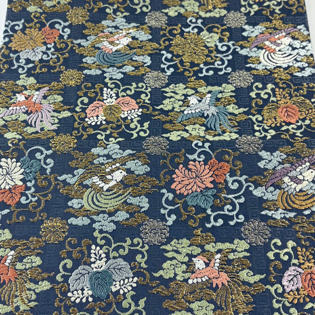 【美品】 袋帶 名品級 花鳥 桐 金銀彩 唐織 青灰 六通 純蠶絲