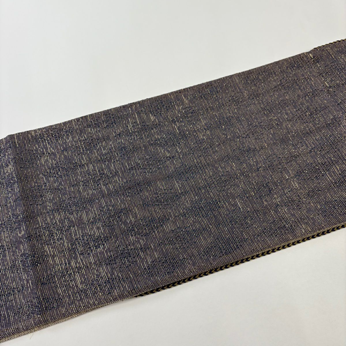 【美品】 袋帶 名品級 縞 金絲 金金箔 茶紫 お太鼓圖案 純蠶絲