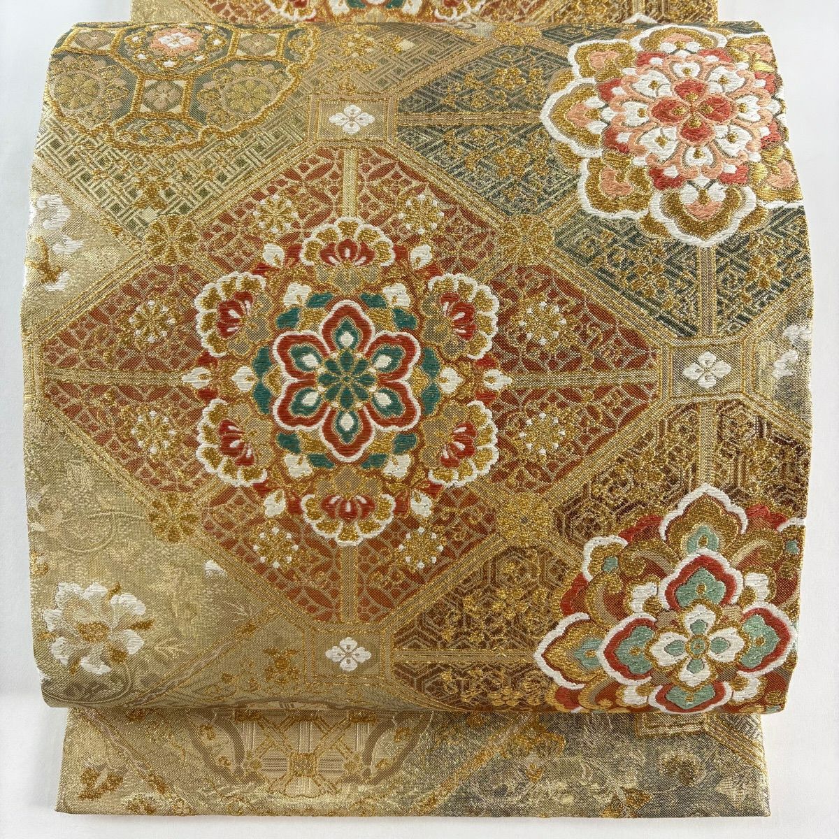 【美品】 袋帶 名品級 證書齊全 華紋 金絲 金金箔 金 六通 純蠶絲