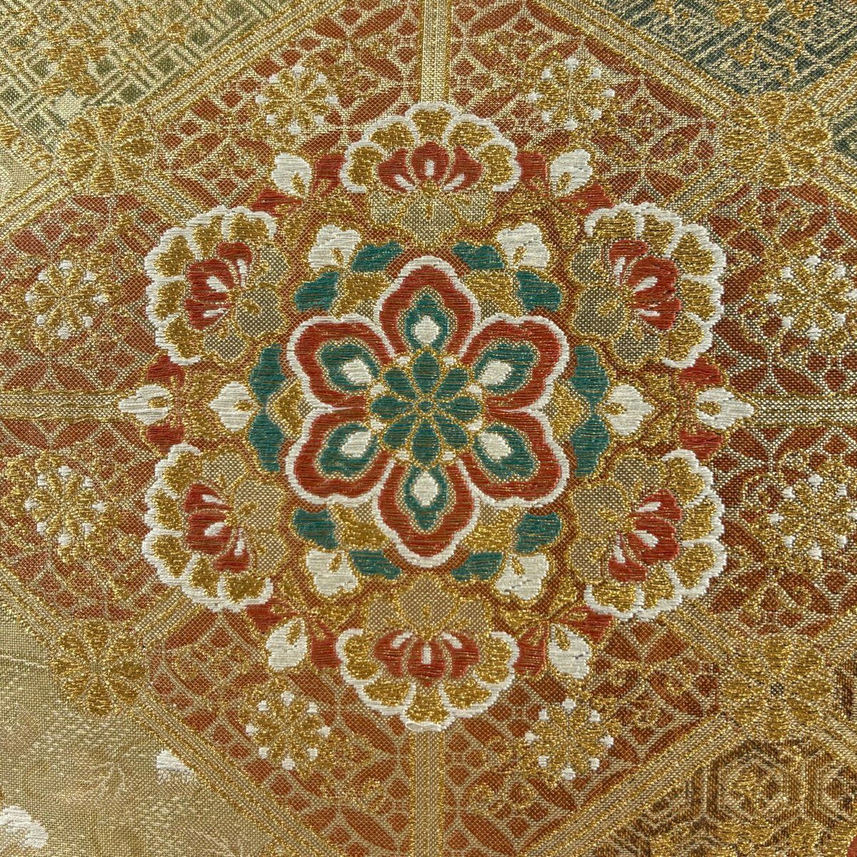 【美品】 袋帶 名品級 證書齊全 華紋 金絲 金金箔 金 六通 純蠶絲