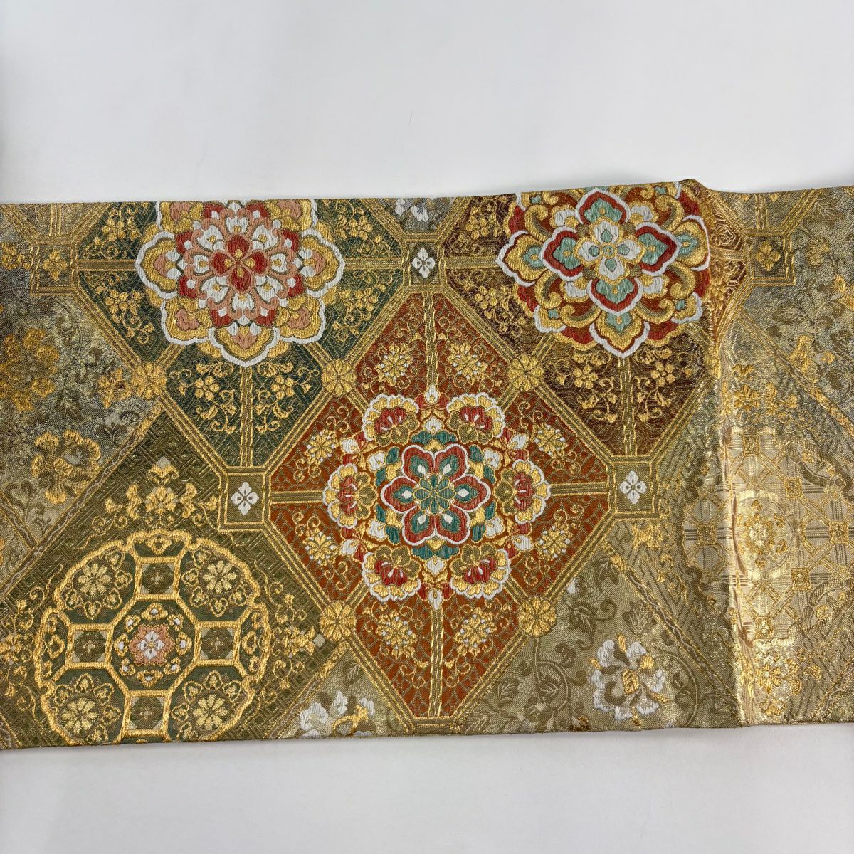 【美品】 袋帶 名品級 證書齊全 華紋 金絲 金金箔 金 六通 純蠶絲