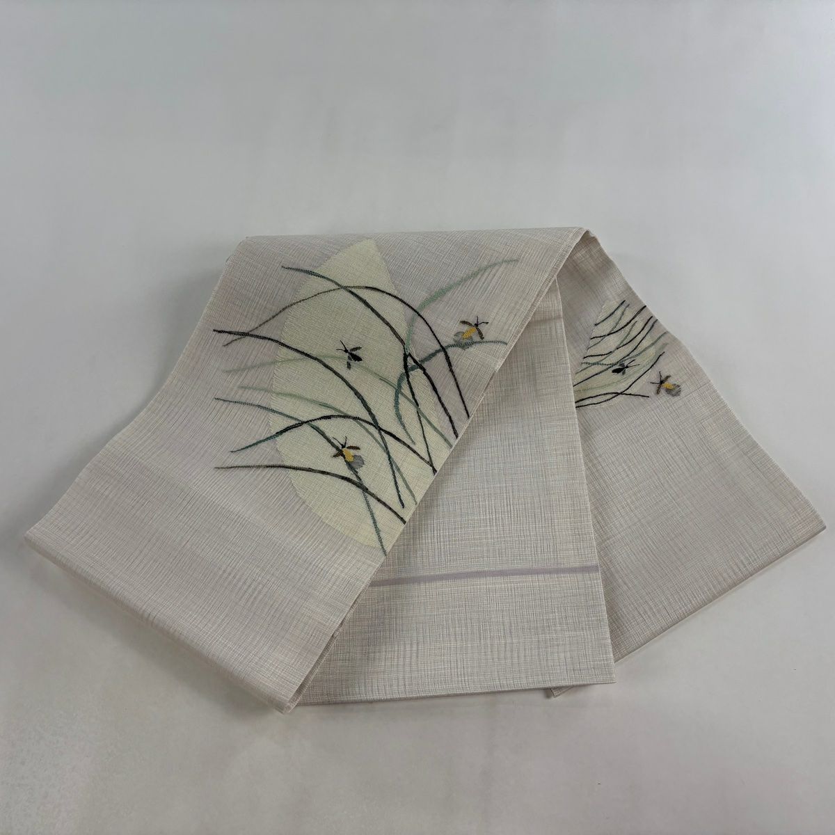袋帶 名品級 夏帶 螢葉紋 金絲 淺紫色 大鼓紋 純蠶絲