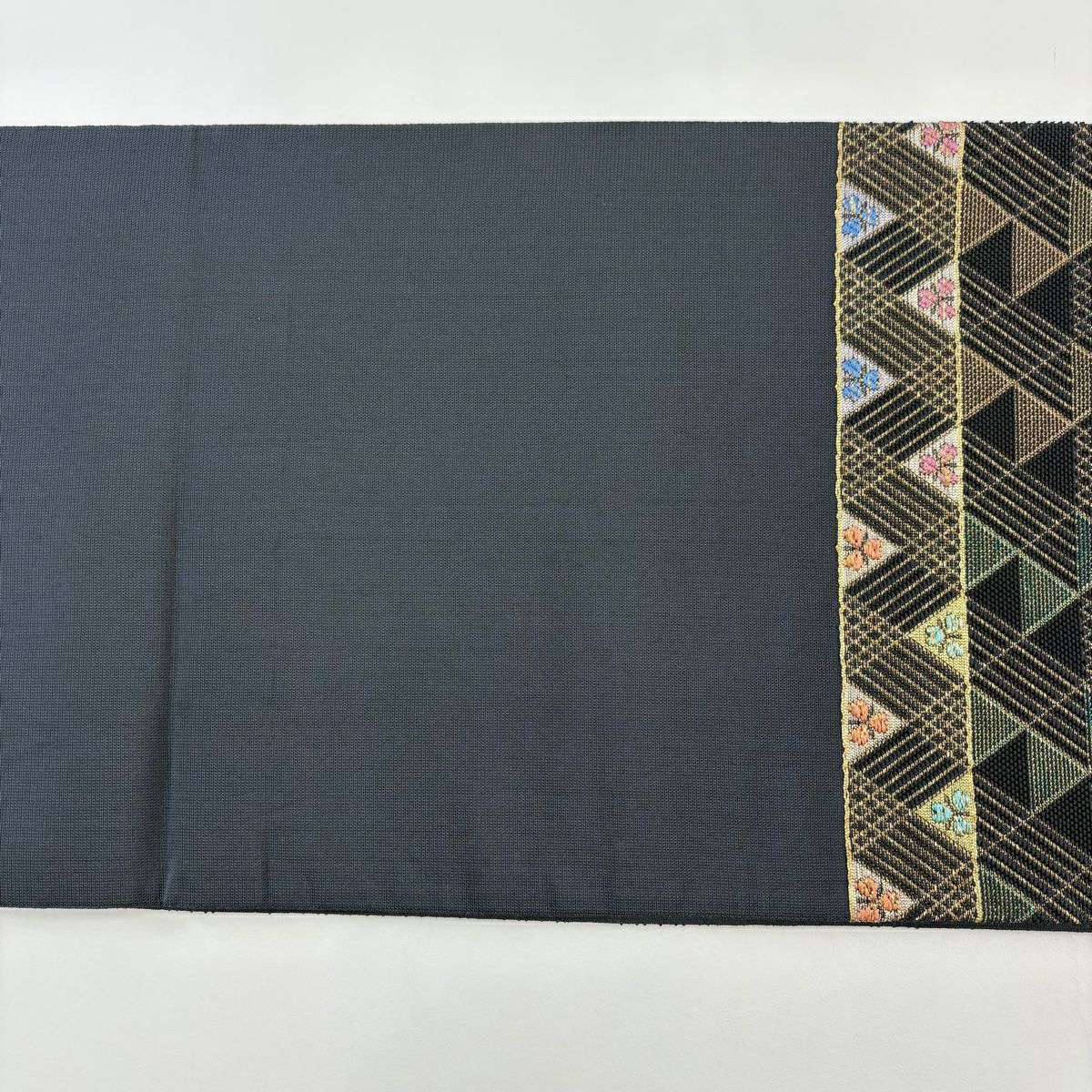 【美品】 袋帶 名品級 斜條 花 金金箔 金絲 黑 六通 純蠶絲