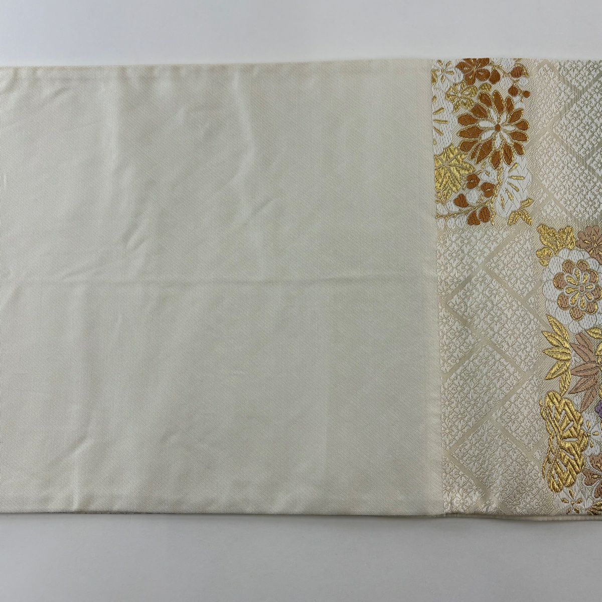 【美品】 袋帶 名品級 華紋 松樹 金絲 淺紫 六通 純蠶絲