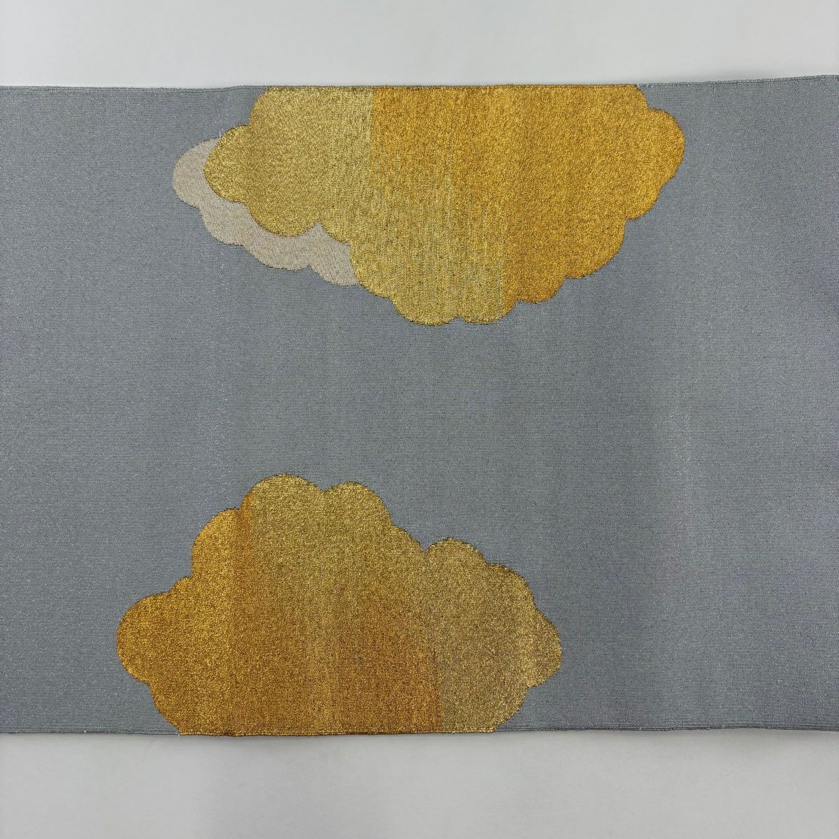 【美品】 袋帶 名品級 雲紋 霞 金絲 銀通 青灰 深藍色 お太鼓柄 純蠶絲