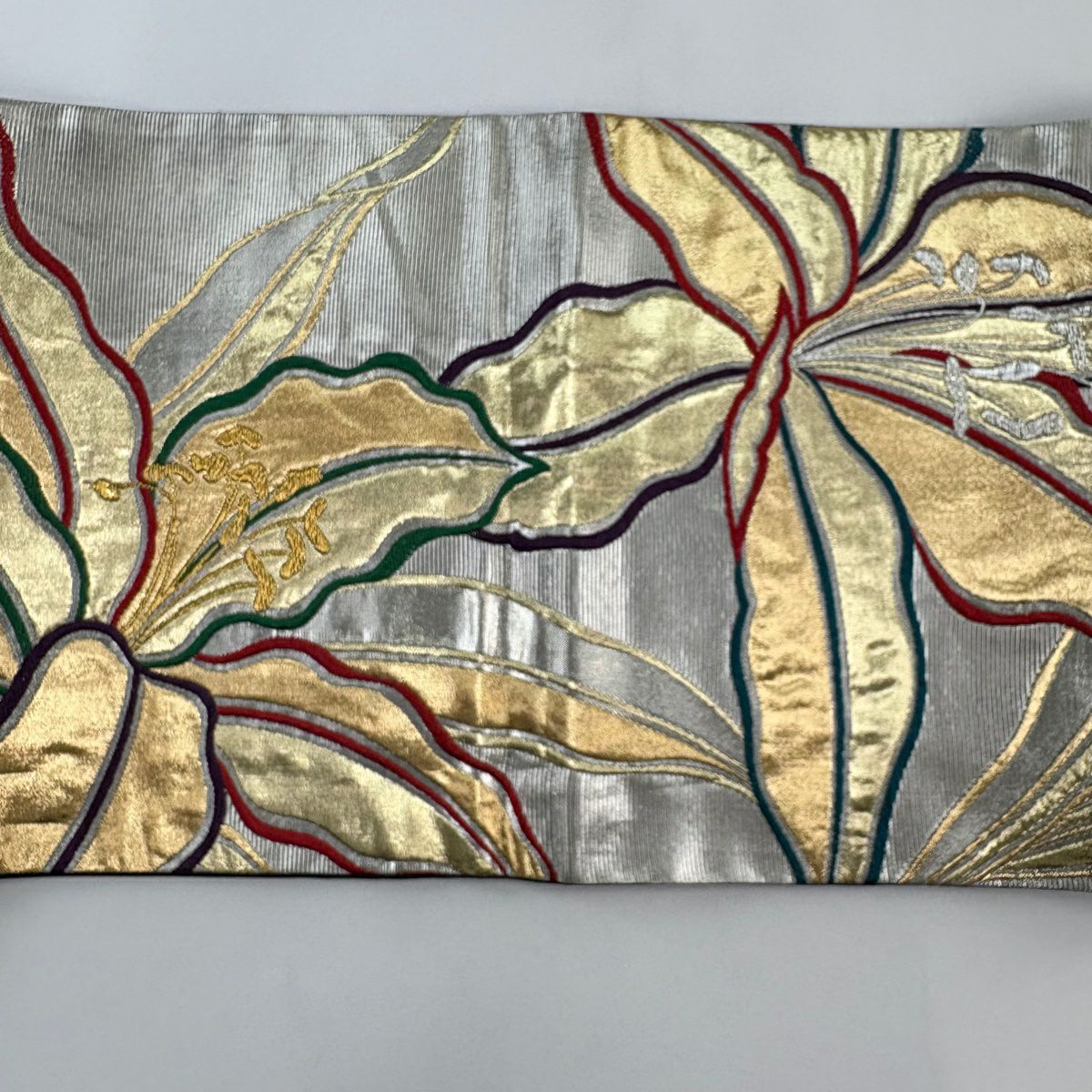 袋帶 名品級 花 金金箔 金絲 銀 六通 純蠶絲
