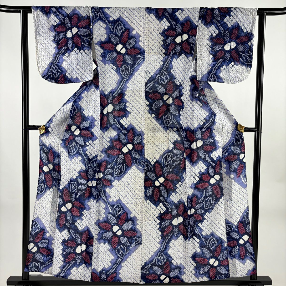 浴衣 身長158cm 袖長62cm S 絞染浴衣 花 薄紫 棉 名品級