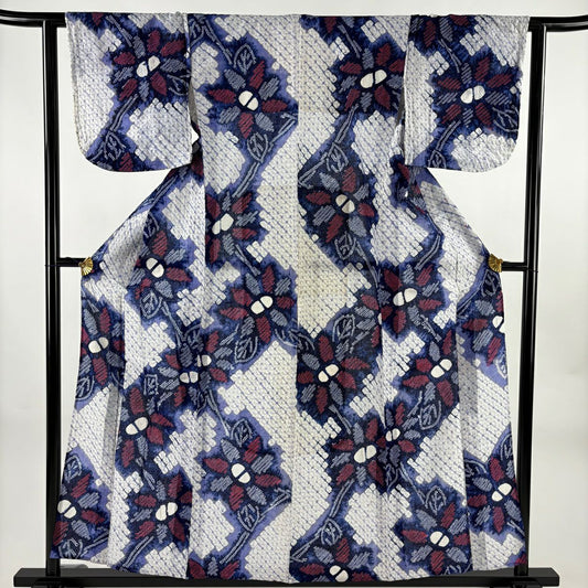 浴衣 身長158cm 袖長62cm S 絞染浴衣 花 薄紫 棉 名品級