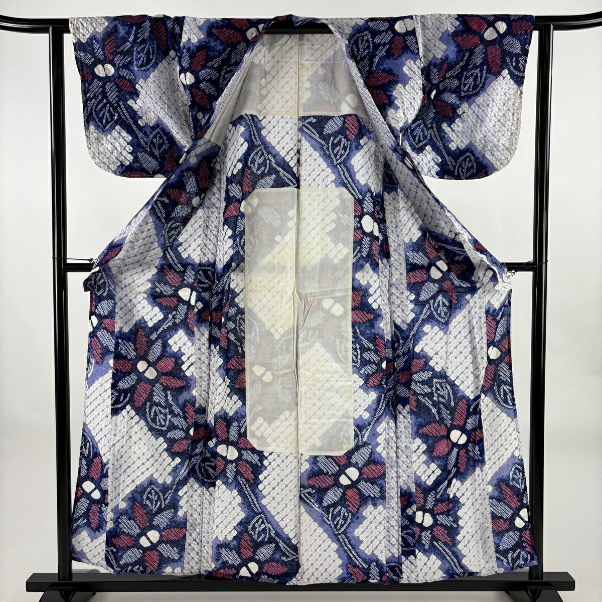 浴衣 身長158cm 袖長62cm S 絞染浴衣 花 薄紫 棉 名品級