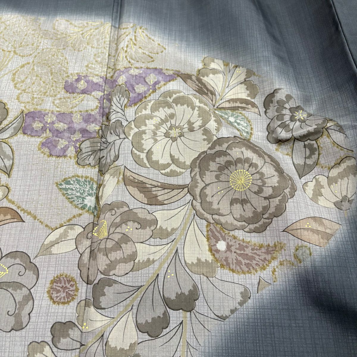 【美品】訪問服 身長158.5cm 袖長63.5cm S 雙層 紬織織 草花紋紋 松樹川菱 金銀彩 墨 黑 純蠶絲 名品級