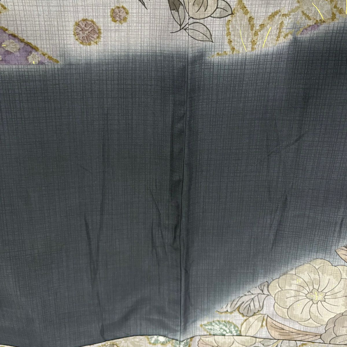 【美品】訪問服 身長158.5cm 袖長63.5cm S 雙層 紬織織 草花紋紋 松樹川菱 金銀彩 墨 黑 純蠶絲 名品級