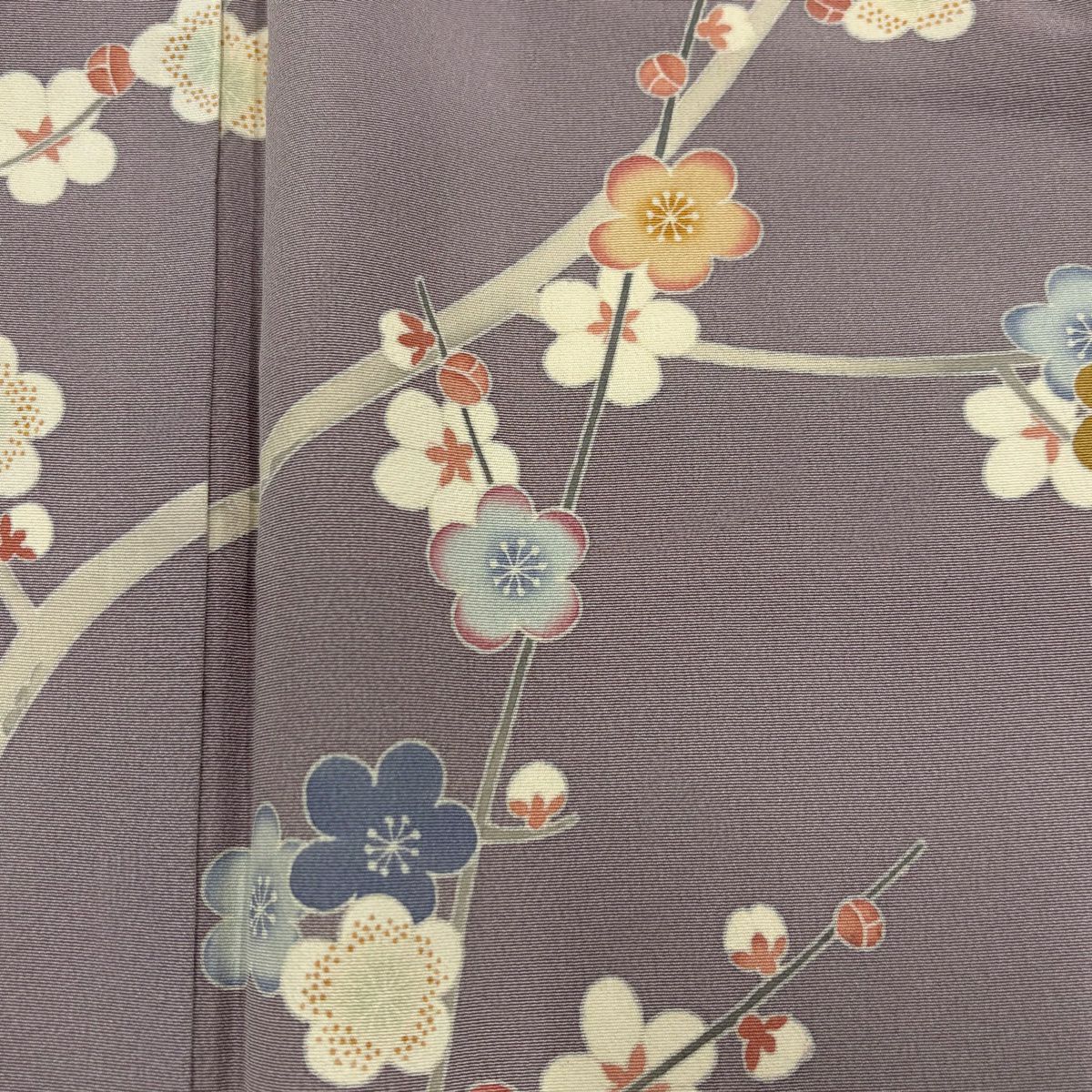訪問服 身長158.5cm 袖長64cm M 雙層 落款有 枝梅花 間垣 染分 灰紫 純蠶絲 名品級
