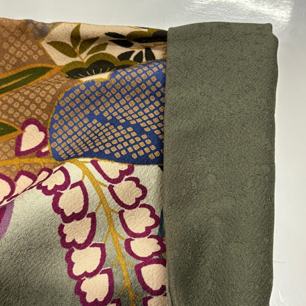 振袖禮服 身長166cm 袖長67.5cm L 雙層 松樹竹子梅花 疋田 金絲 灰綠 純蠶絲 名品級