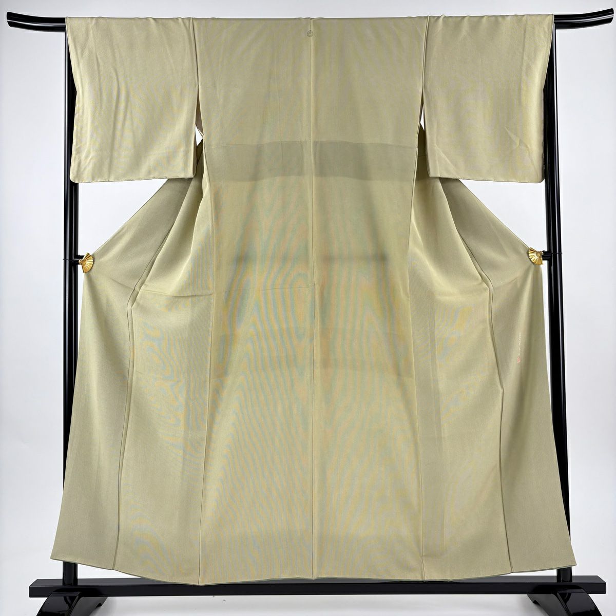 江戶小紋 身長157cm 袖長67.5cm L 雙層 落款あり 萬筋 抹茶 純蠶絲 名品級 一つ紋