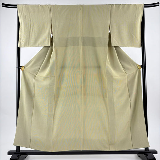 江戶小紋 身長157cm 袖長67.5cm L 雙層 落款あり 萬筋 抹茶 純蠶絲 名品級 一つ紋
