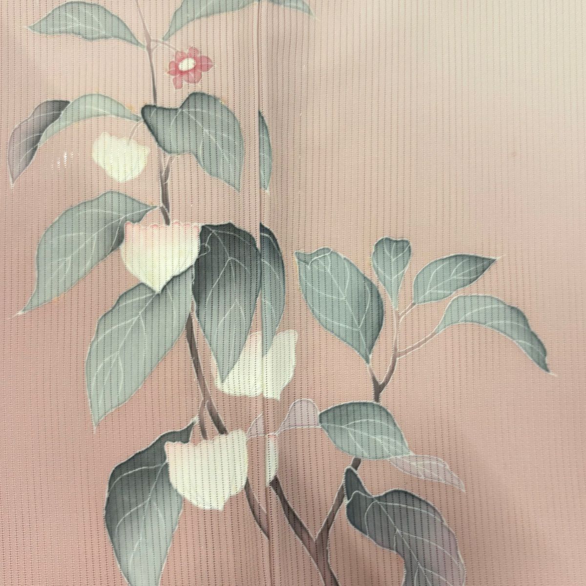 訪問服 身長162.5cm 袖長65.5cm M 薄物 縦絽 落款あり 枝花 漸層 薄粉紅 純蠶絲 名品級