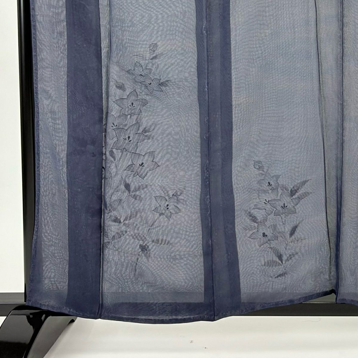 【美品】 付下 身長160cm 袖長64cm M 紗絽雙層 桔梗 金銀彩 深藍 純蠶絲 名品級