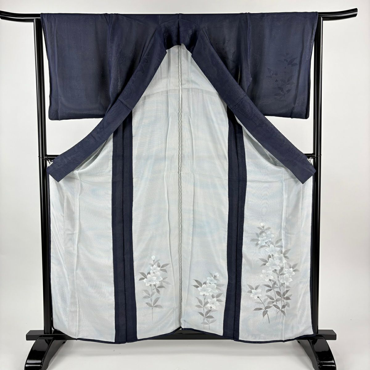 【美品】 付下 身長160cm 袖長64cm M 紗絽雙層 桔梗 金銀彩 深藍 純蠶絲 名品級