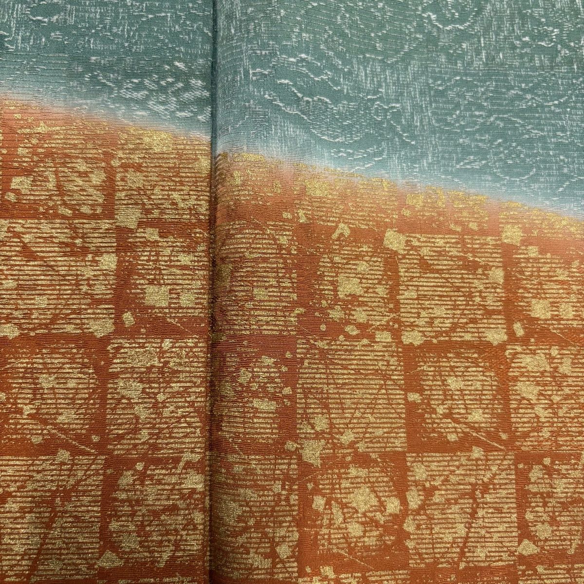 訪問服 身長158cm 袖長61.5cm S 雙層 市松樹 金金箔散佈 金銀彩 灰綠 純蠶絲 名品級 一つ紋