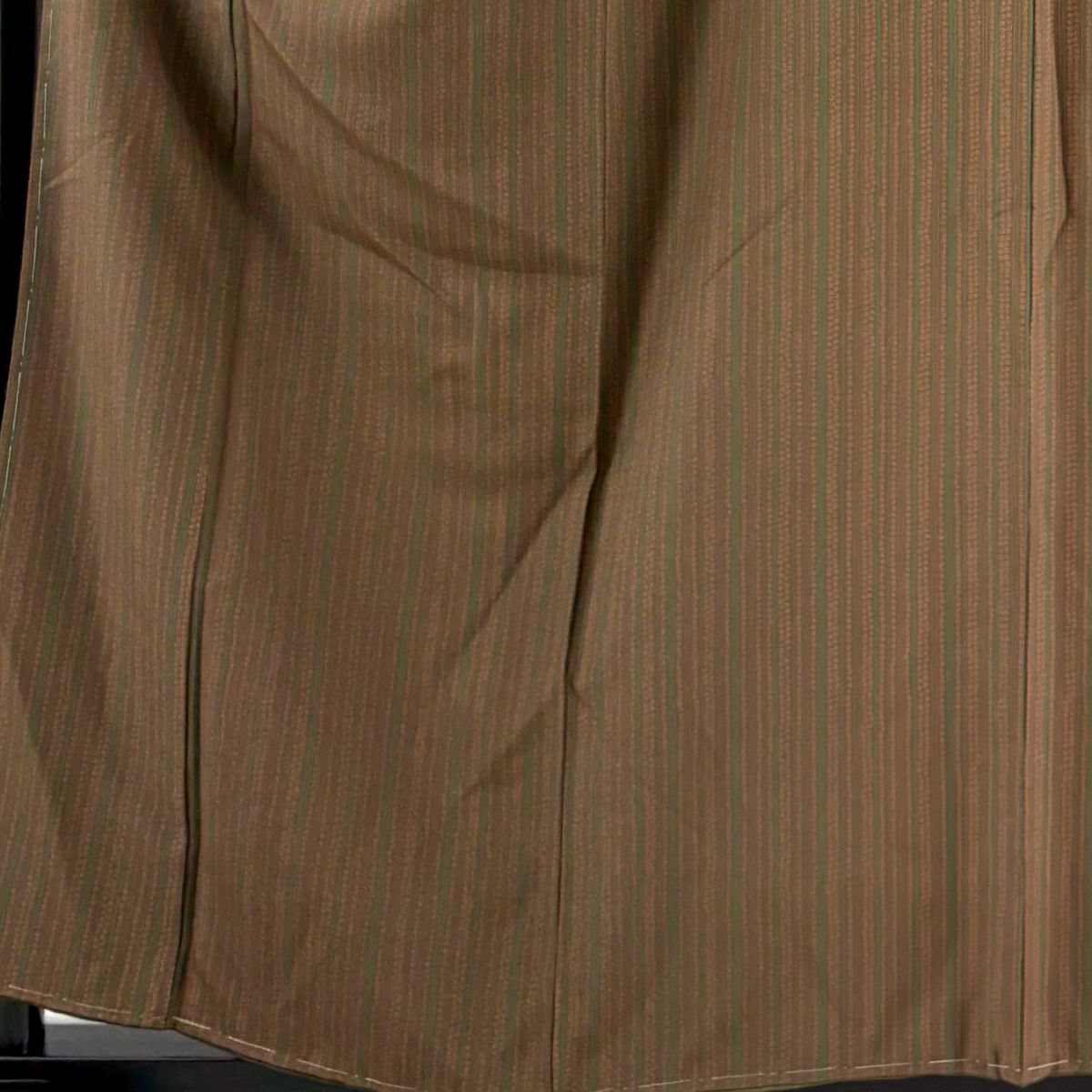 【美品】 小紋 身長158.5cm 袖長66.5cm M 雙層 縱條 疋田紋 茶 純蠶絲 優品級