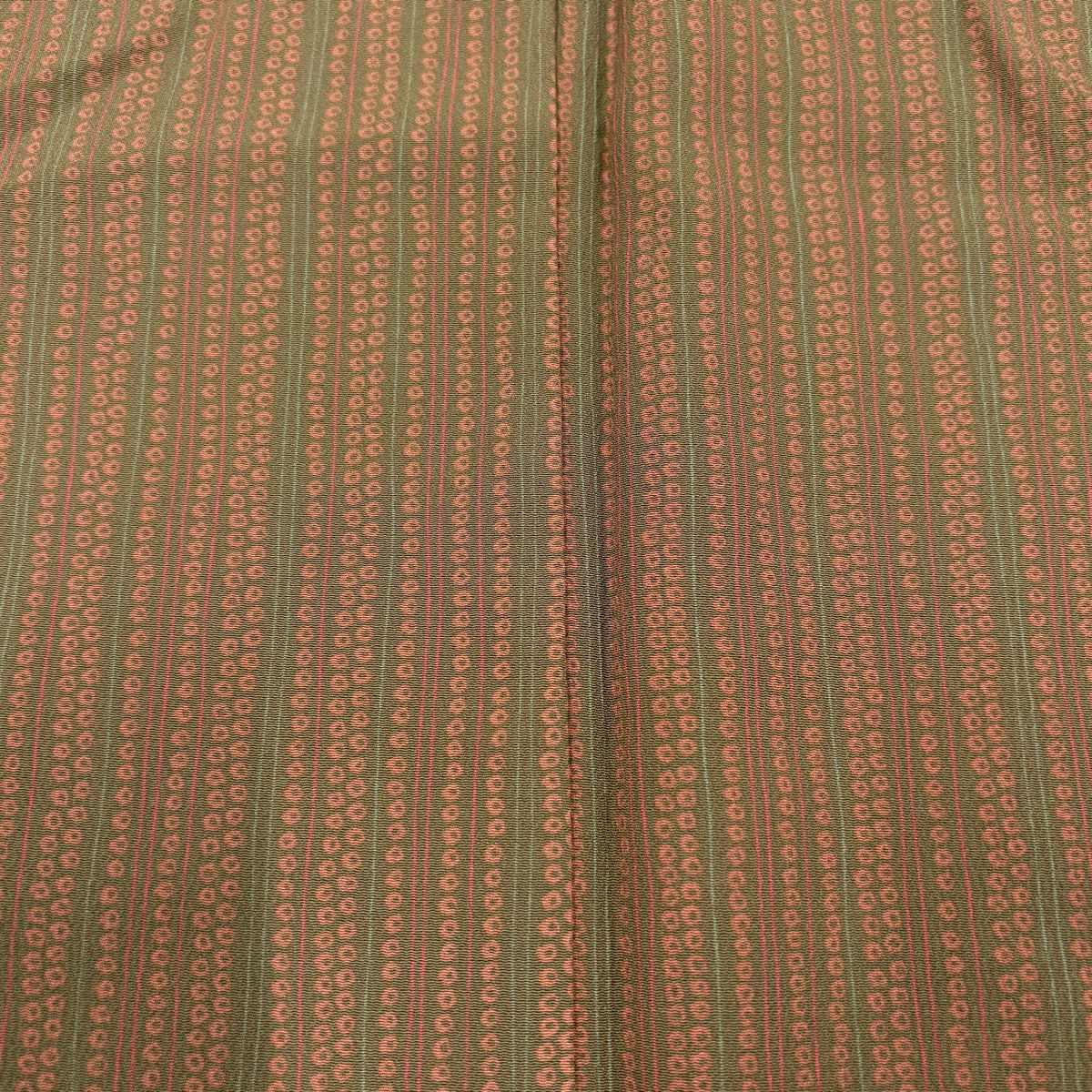 【美品】 小紋 身長158.5cm 袖長66.5cm M 雙層 縱條 疋田紋 茶 純蠶絲 優品級