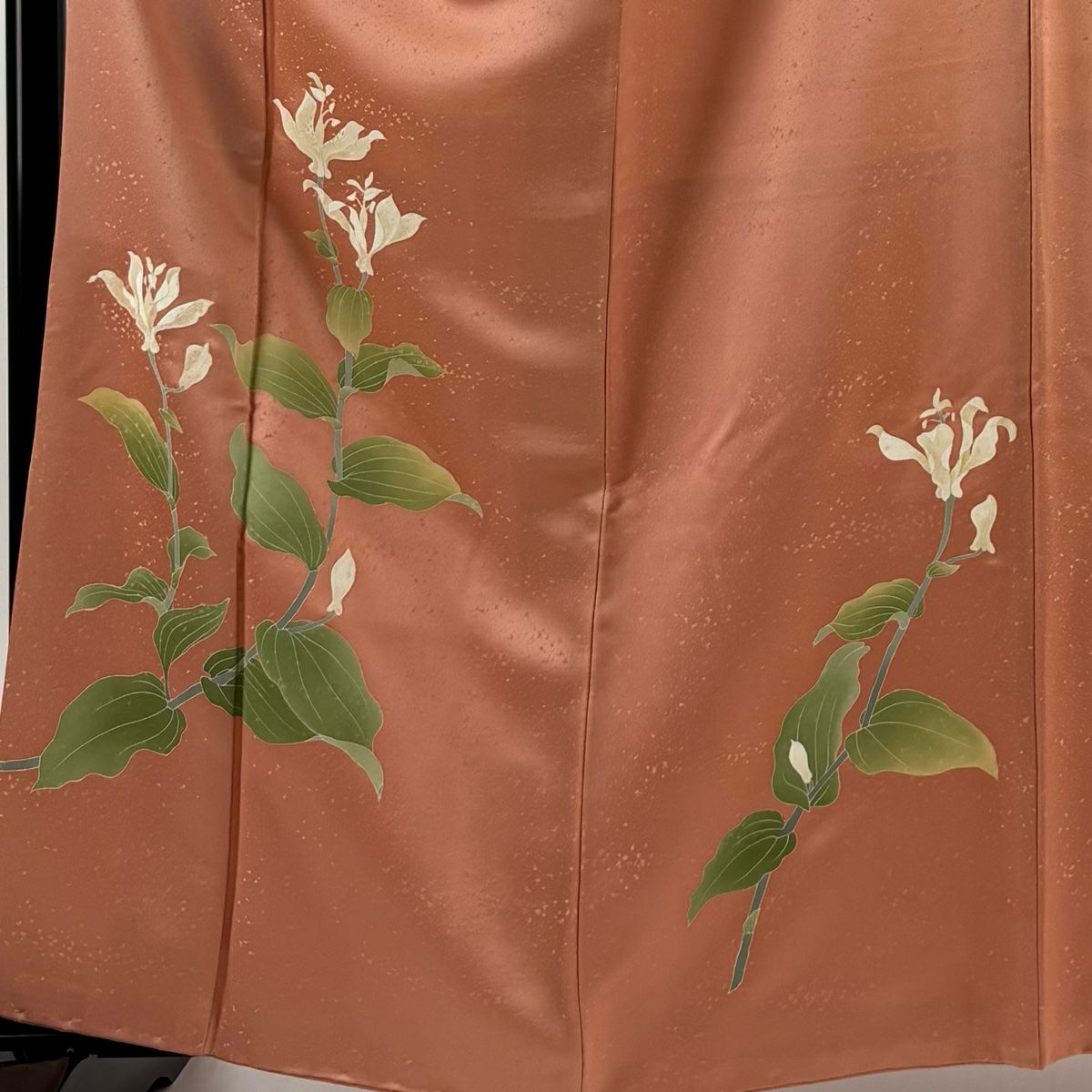 付下 身長162.5cm 袖長66cm M 雙層 落款 草花紋紋 鮭粉色 純蠶絲 優品級