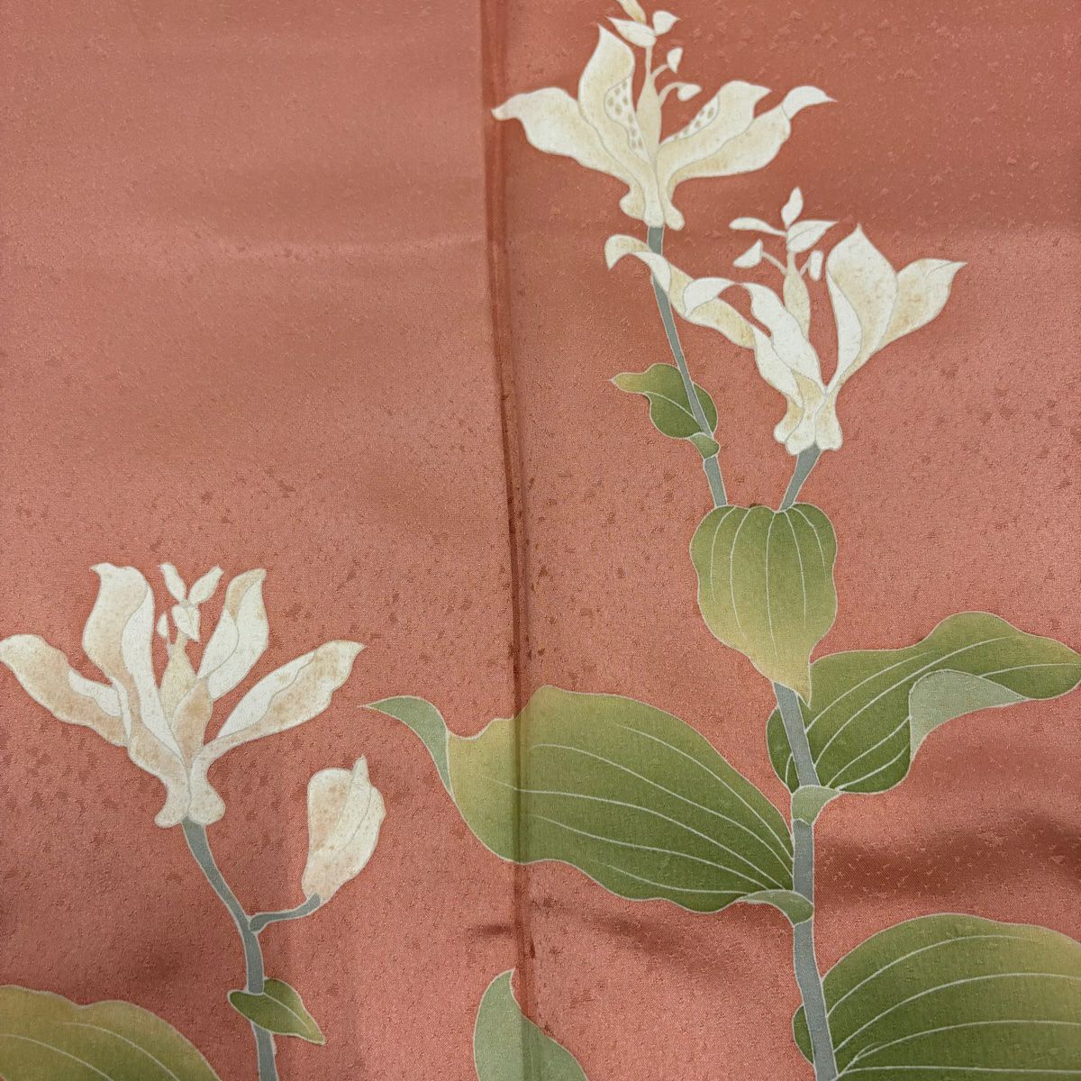 付下 身長162.5cm 袖長66cm M 雙層 落款 草花紋紋 鮭粉色 純蠶絲 優品級