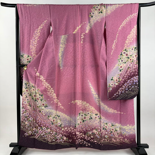 【美品】振袖禮服 身長160cm 袖長67cm M 雙層 大和 辻花染 金通し 粉紅 純蠶絲 逸品級