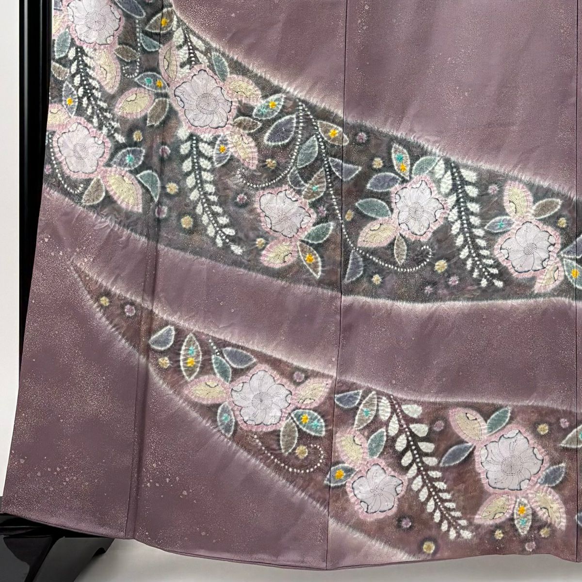 【美品】訪問服 身長162.5cm 袖長66.5cm M 雙層 落款あり 辻花染 金通し 絞染 灰紫 純蠶絲 逸品級