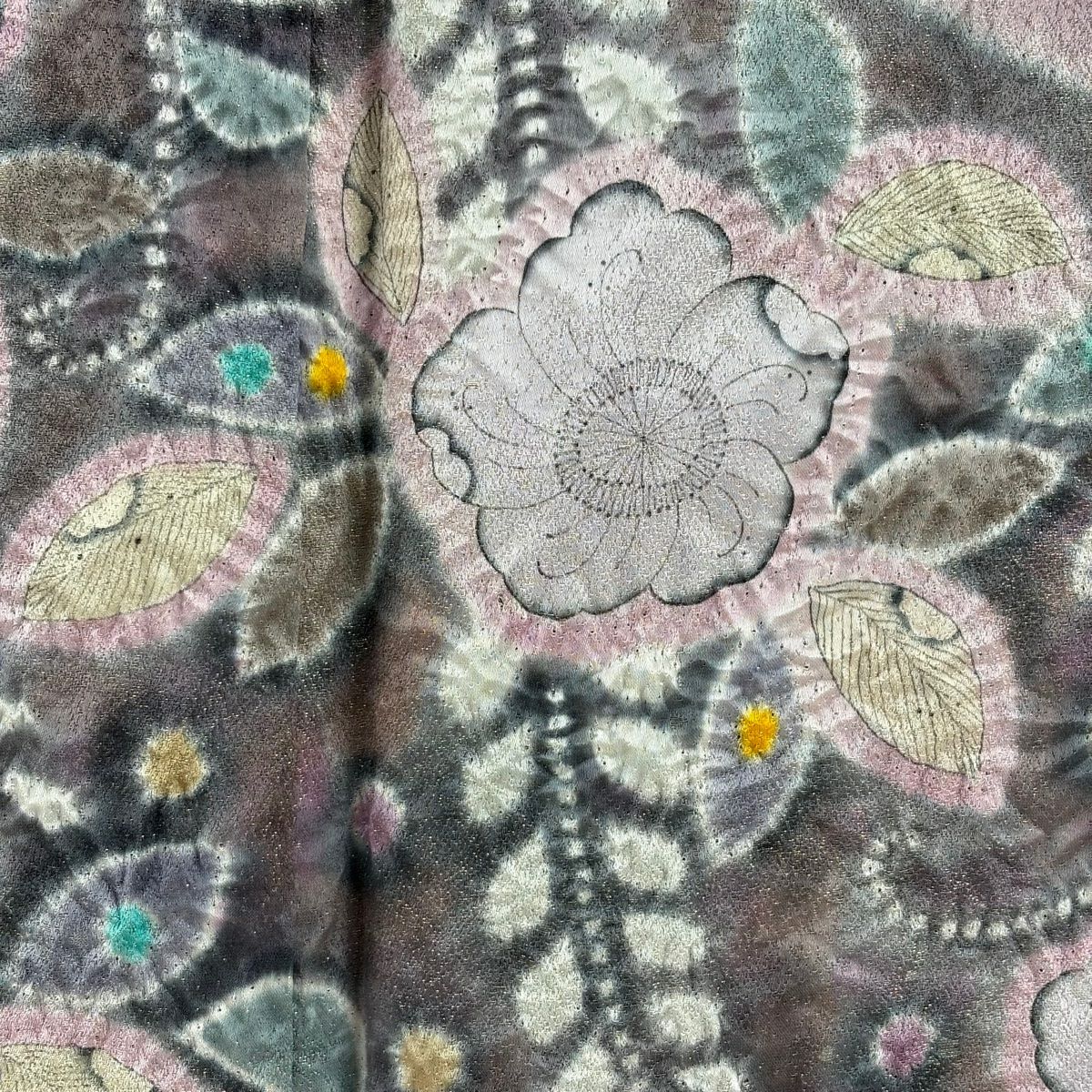 【美品】訪問服 身長162.5cm 袖長66.5cm M 雙層 落款あり 辻花染 金通し 絞染 灰紫 純蠶絲 逸品級