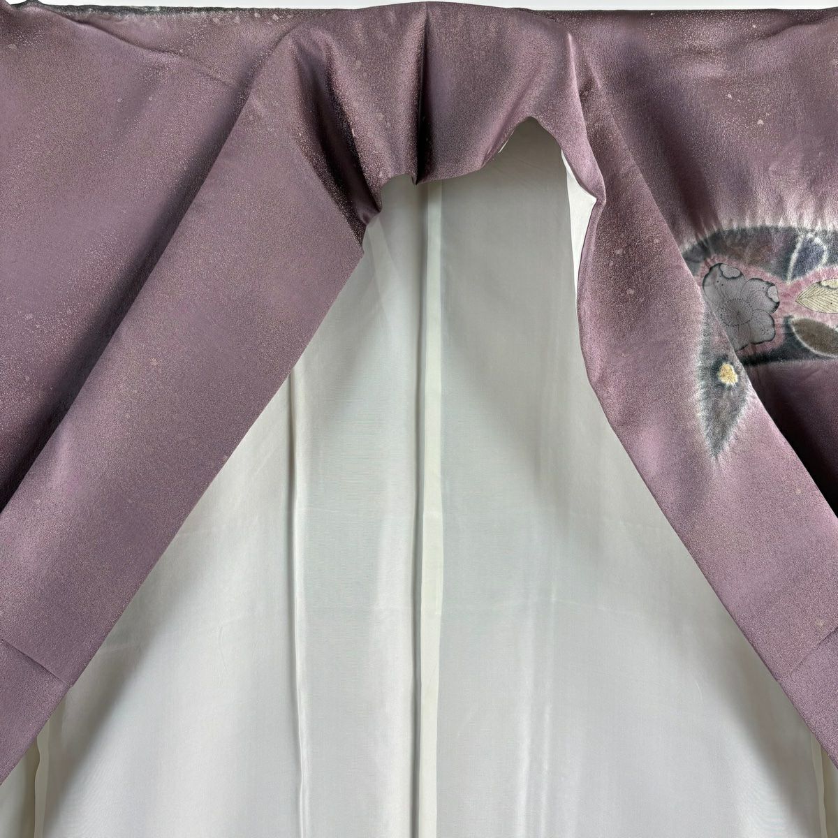 【美品】訪問服 身長162.5cm 袖長66.5cm M 雙層 落款あり 辻花染 金通し 絞染 灰紫 純蠶絲 逸品級