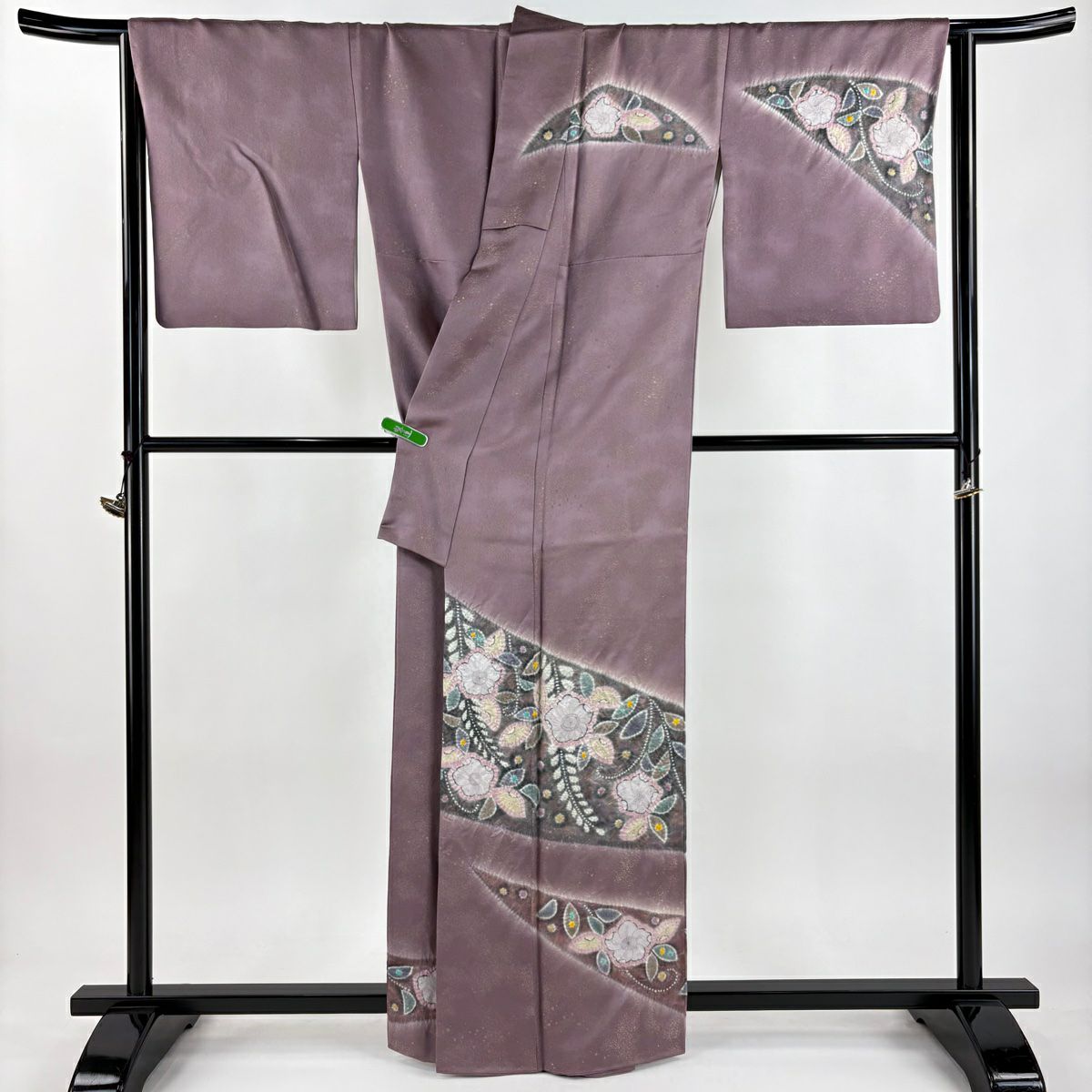 【美品】訪問服 身長162.5cm 袖長66.5cm M 雙層 落款あり 辻花染 金通し 絞染 灰紫 純蠶絲 逸品級