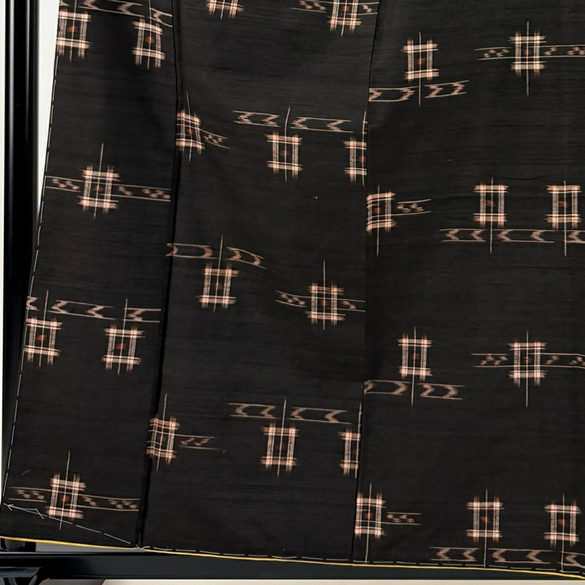 【美品】 紬織 身長159.5cm 袖長66.5cm M 雙層 井格絣 絣 焦茶 純蠶絲 逸品級