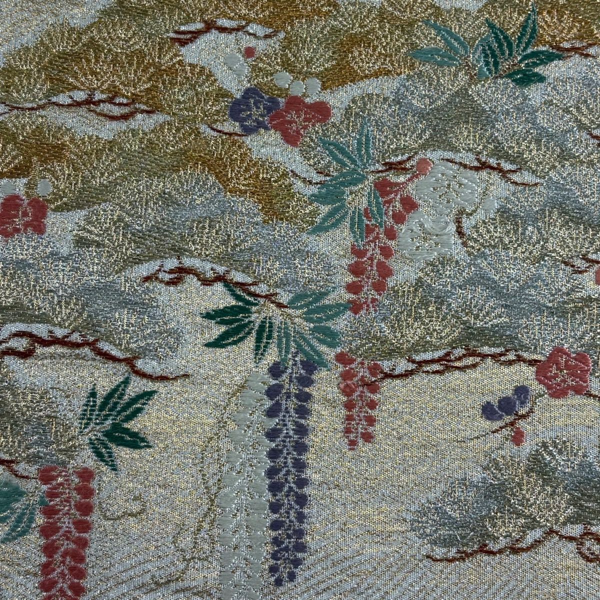 袋帶 秀品級 松樹竹子梅花 波 金銀絲 金金箔 金色 六通 純蠶絲