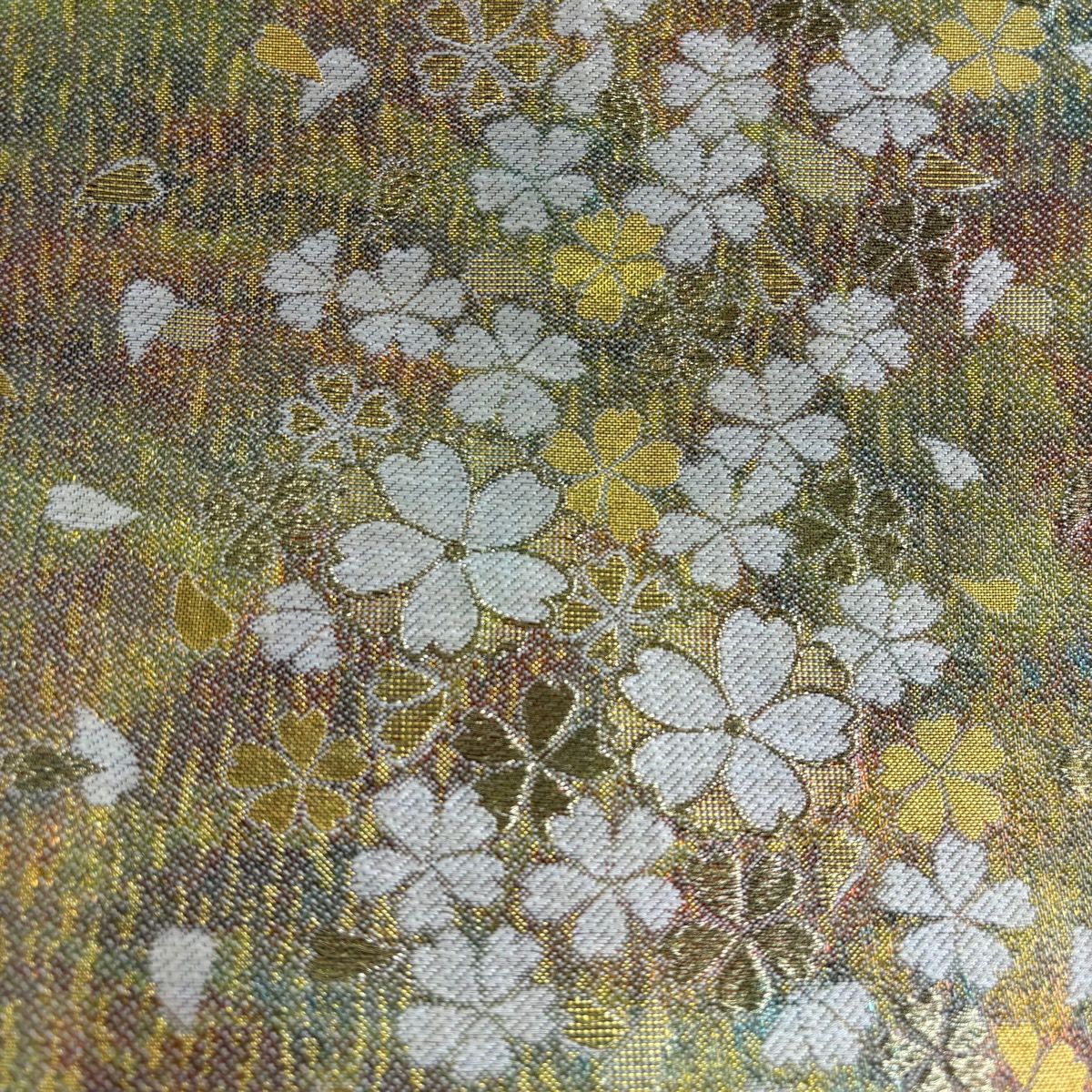 袋帶 秀品級櫻花花瓣 金金箔 金色 六通 純蠶絲
