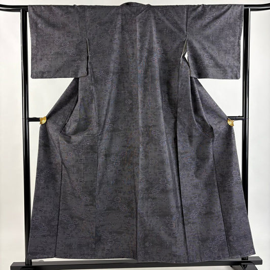 【美品】 紬織織 身長156cm 袖長62.5cm S 雙層 草花紋紋 芝 灰紫 純蠶絲 名品級