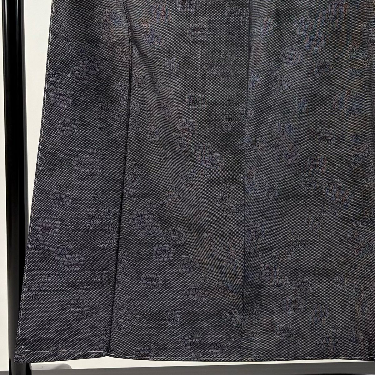 【美品】 紬織織 身長156cm 袖長62.5cm S 雙層 草花紋紋 芝 灰紫 純蠶絲 名品級