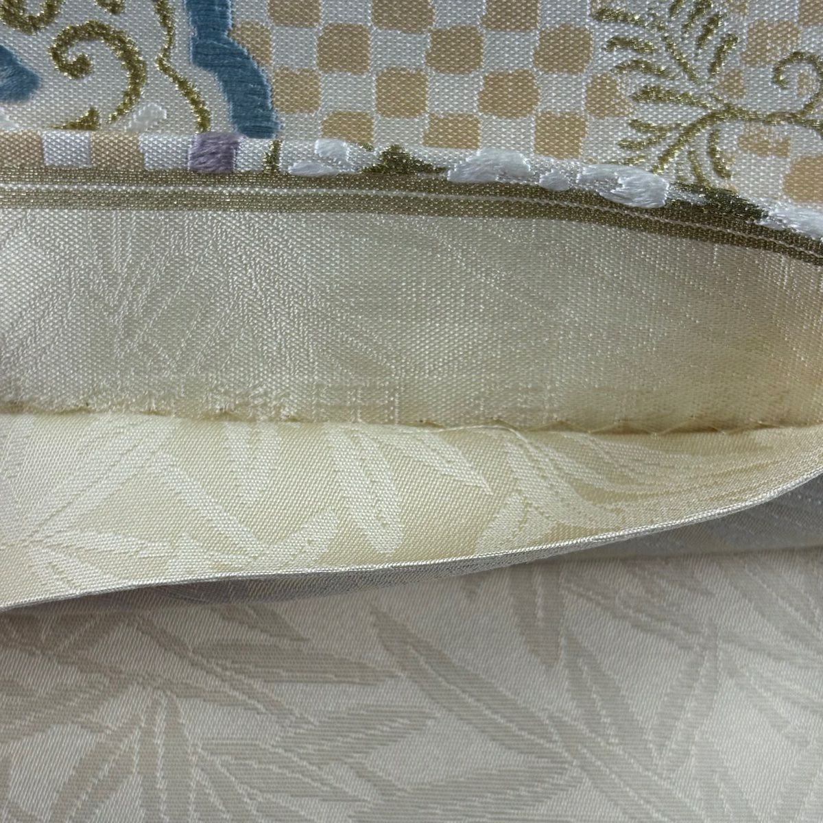 【美品】 袋帶 名品級 花鳥 華紋 唐織 金金箔 青灰 六通 純蠶絲