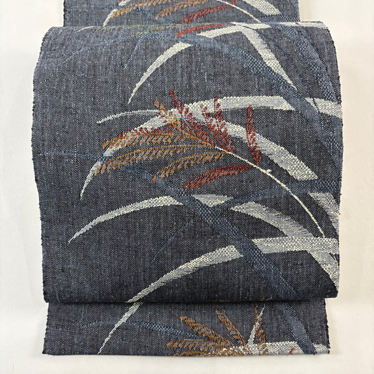 【美品】 名古屋帶 秀品級 八寸名古屋帶 稻穗 深藍 純蠶絲