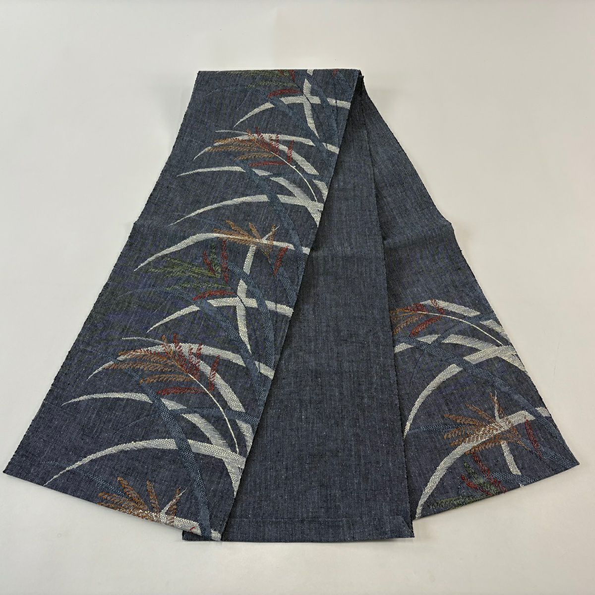 【美品】 名古屋帶 秀品級 八寸名古屋帶 稻穗 深藍 純蠶絲